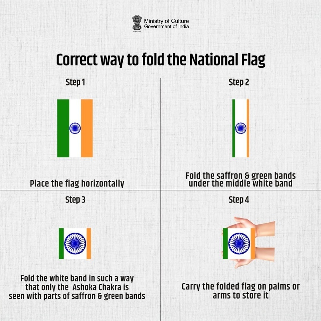 DDNewslive's tweet photo. Fold with pride, store with honor! 🇮🇳

Follow these simple steps to preserve our Tricolor with dignity after the celebrations.

#HarGharTiranga @MinOfCultureGoI @MIB_India
@PIB_India https://t.co/kN8AHtTN98