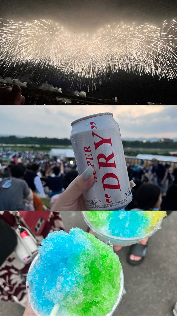 rooibostea70's tweet photo. 2026年夏🍧🩵💚
長岡の花火大会に行ってきた〜！夫の友人夫婦も一緒だったので、飲んだり食べたりわいわい遠足気分で楽しかった。夏満喫！フェニックスは何度見ても感動でうるうるする🐦‍🔥 https://t.co/cbdOuPiogy