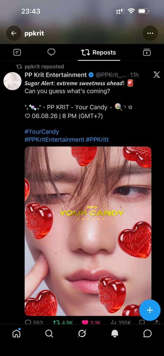 IppY2020's tweet photo. my haPPy candy 🍭 sweet night นะครับ ❤️
#YourCandy
#PPKritEntertainment #PPKritt https://t.co/4ZlWvI06Sn
