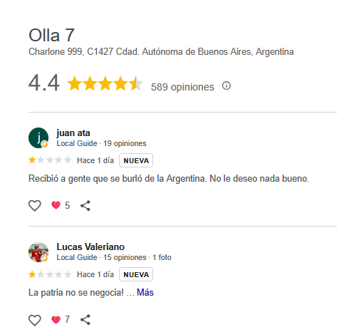 BurgerFcts's tweet photo. Rosalía fue a comer milanesas a Olla 7  y el restaurante luego recibió en Google Maps el ataque de gente que no entiende la diferencia entre un meme y en hacer algo que se mete con el laburo de la gente. https://t.co/yN5Sajh6Iz