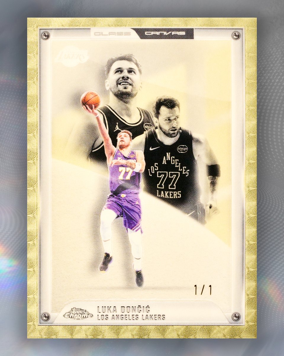 Topps's tweet photo. FIRST LOOK: Luka Dončić's 1-of-1 'Glass Canvas' Superfractor in Topps Chrome Update Basketball https://t.co/Nr3vEYZrs6