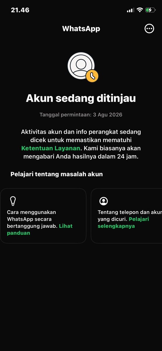 anvthi's tweet photo. @creremony @WhatsApp hi kak, aku jg sm baru tadi jam setengah 10an kena dan posisinya lagi ga chat siapa2 trs ini tuh bener2 harus nunggu 1x24 jam gt? https://t.co/eHQmYnUPBu