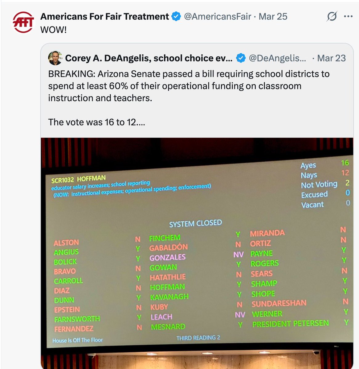 KelliButlerAZ's tweet photo. 🚨NEW! ANOTHER direct attack on AZ public schools by Lobbyist @MattGress &amp; his employer @AmericansFair? 

Gress &amp; @JakeHoffmanAZ sponsored mirror bills referring #Prop320 &amp; its diabolical funding cuts to the ballot. Gress’ boss &amp; his co-worker @DeAngelisCorey celebrated  #LD4🧵 https://t.co/fwaD8Tozcr
