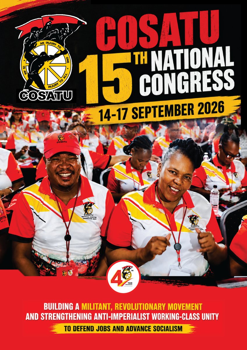 _cosatu's tweet photo. #Cosatu launches 15th National Congress Countdown…
#WorkerControl
#CosatuCongress2026 

@SABCNews @SABCZiindaba @gagasifm @CapricornFMNews @EnergyfmSA @TheCapeArgus @Ukhozi_CA @ThobelaFMYaka @shiburyder @KoketsoMotau_ @mzwaimbeje @News24 @JacaNewswatch @Sowetan1981 @eNCA https://t.co/Tf8uQY8U7k