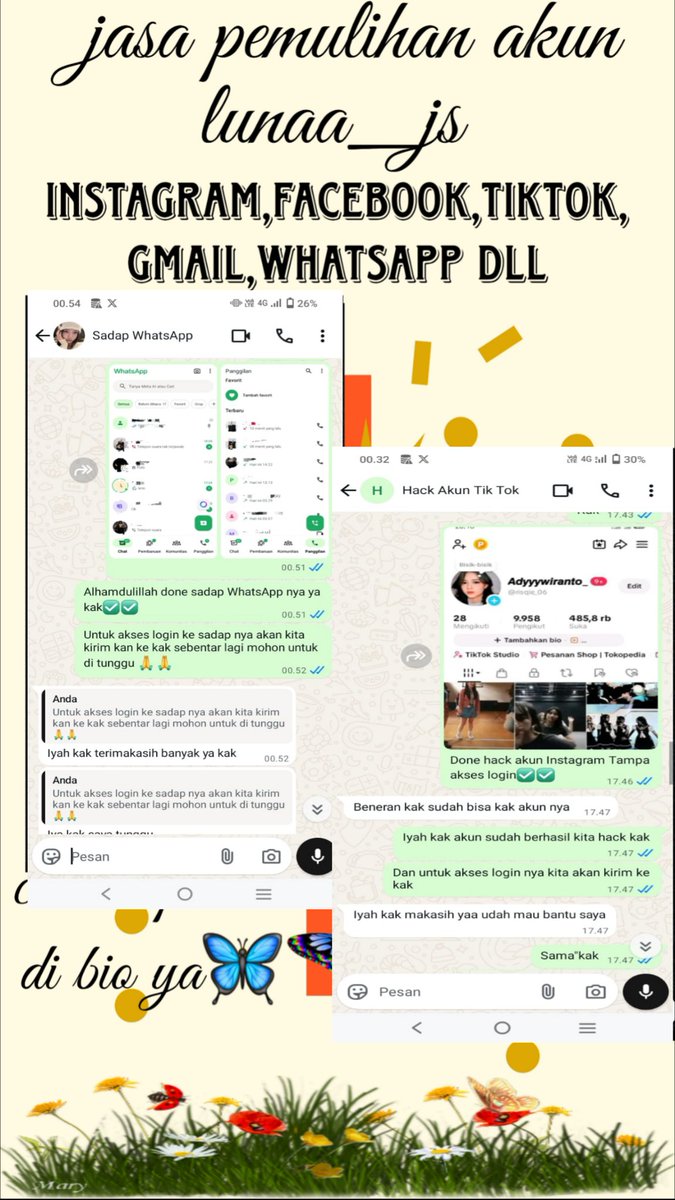 claudiqaz's tweet photo. All JASA RECOVERY AKUN dan PEMULIHAN AKUN SOSMED:

🔔 JASA HAPUS AKUN 
🔔 JASA PEMULIHAN DAN BALIKIN AKUN LUPA PASWORD/KE HACK
🔔 JASA LACAK LOKASI
🔔 JASA SADAP WA
🔔 JASA LACAK HP HILANG BY NO HP/IMEI
🔔 JASA HACK/PEMULIHAN AKUN (EMAIL,IG,WA,TWITER/X, FB,TIKTOK)
#zonauang https://t.co/jYnQN9rQl4