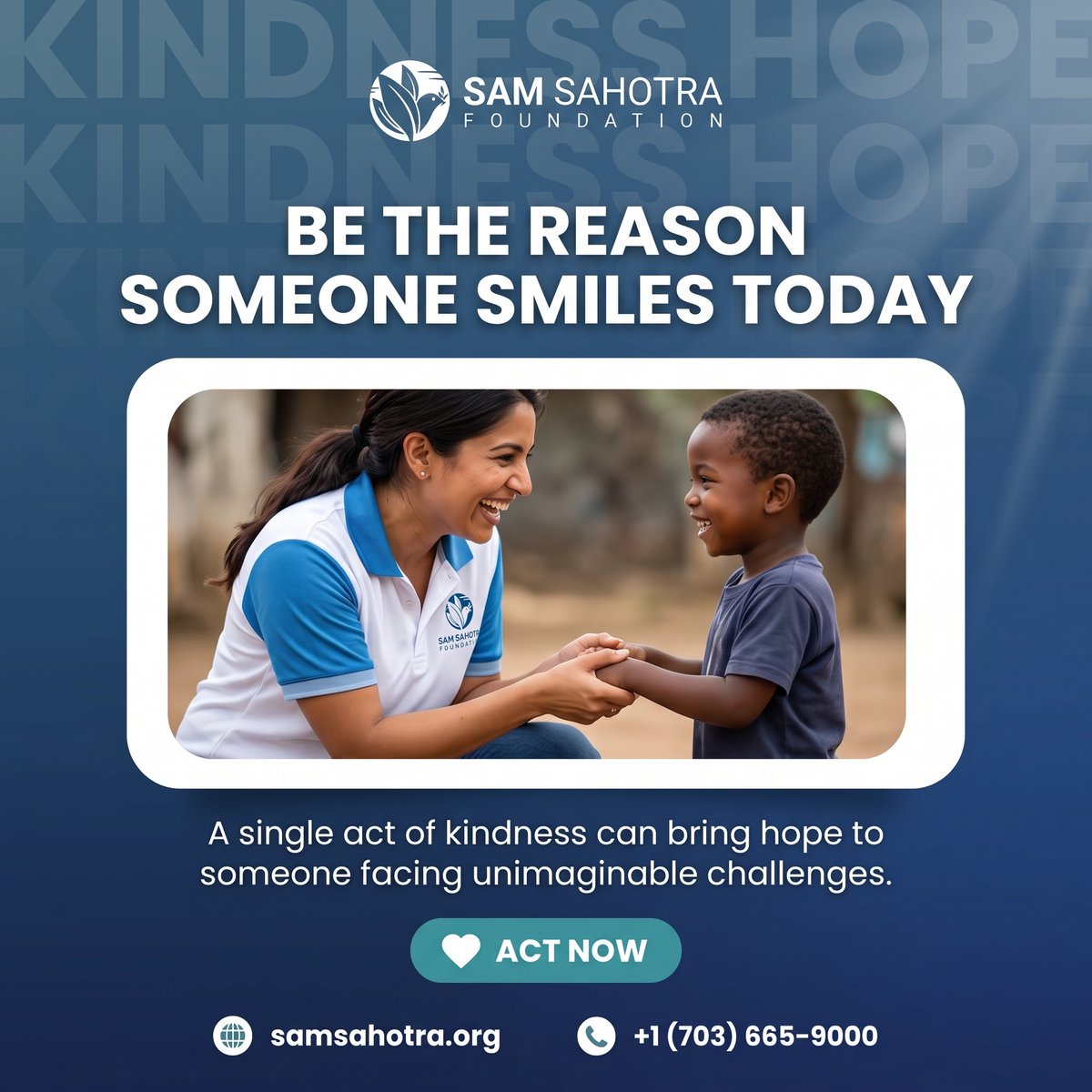 ssfworldwide's tweet photo. Be the reason someone smiles today.

A single act of kindness can bring comfort, hope, and meaningful support to someone facing difficult circumstances. #SamSahotraFoundation invites you to turn compassion into action and make a lasting difference.

#BeTheReason #ActsOfKindness https://t.co/7rld9qDJDJ