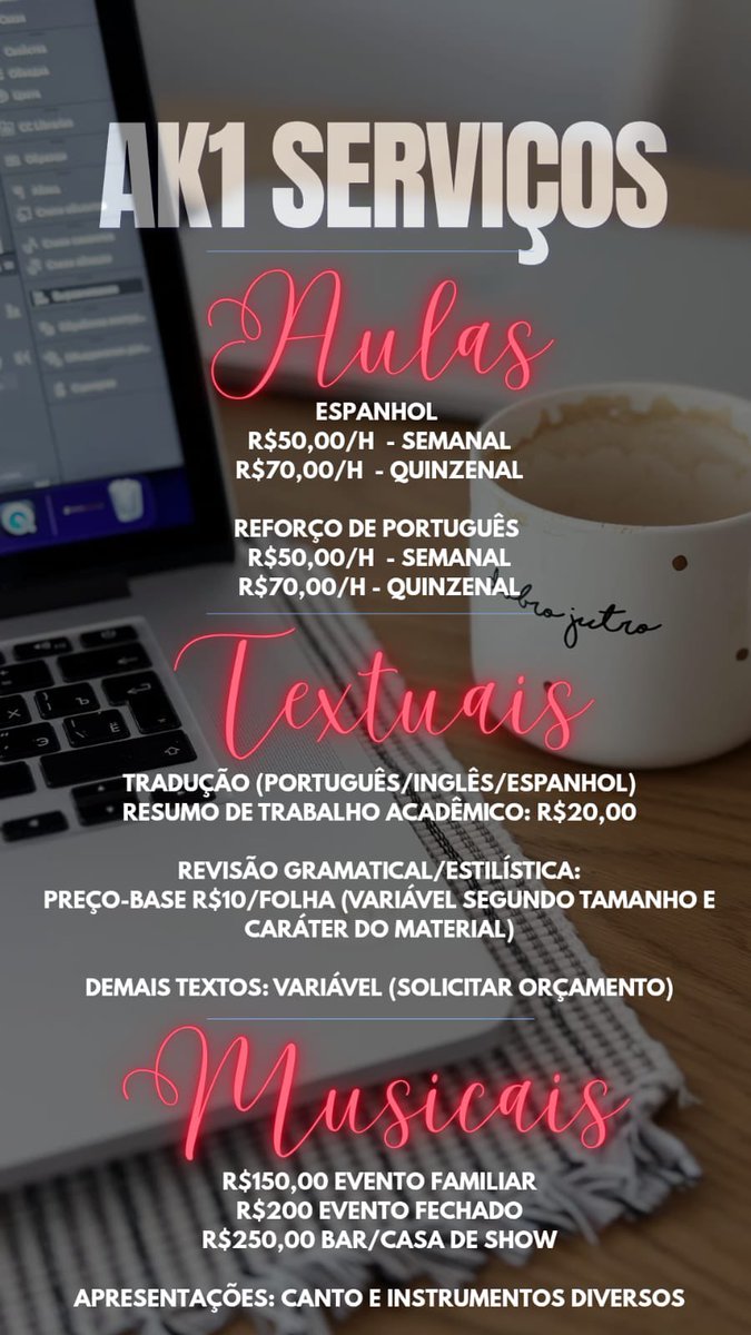 seguetuanau's tweet photo. Precisa de aulas de espanhol? Eu dou!
Reforço de portuguêes? Tbm!!!
Alem de ptbr pra estrangeiros, tradução/revisao, violão e voz pra eventos, instrumentos diversos pra grupo…

Ajude uma travesti PcD a não virar estatística!
🙏🏼😍 https://t.co/XVvyhHZ7oW