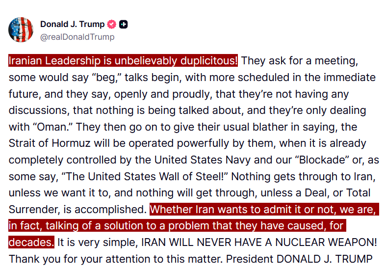 fastnewsnet's tweet photo. #BREKAING President Trump calls Iranian leadership "unbelievably duplicitous," saying Tehran begs for talks and then publicly denies any discussions are taking place. https://t.co/RsvFoCmnTv