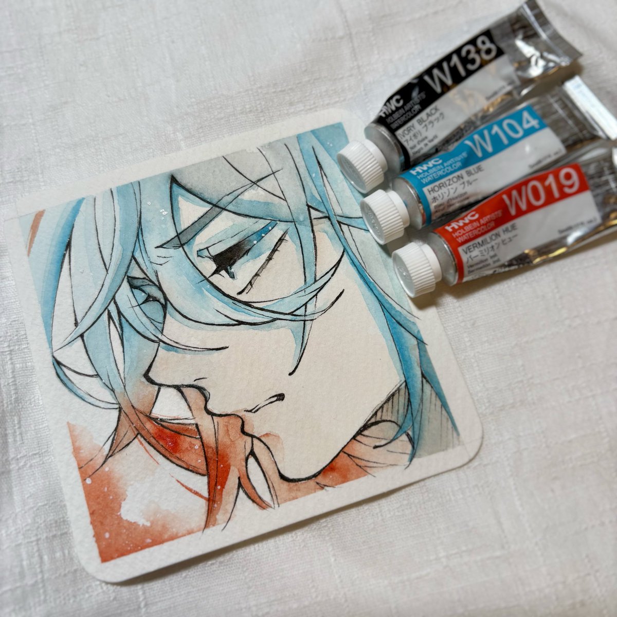 _98moe_'s tweet photo. ここ最近のお絵描きは、インスタで募ったリクエストをランダムで引いた3色のみで塗ってます！修行です。はい。
#透明水彩 
#模写
#BLEACH 
#うる星やつら https://t.co/FFvKyGCr9G