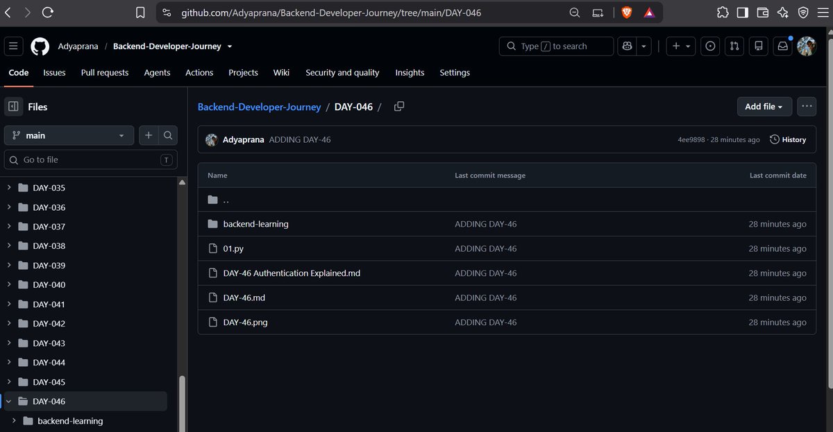 Adyaprana21's tweet photo. Day 46 β
Built JWT Authentication in FastAPI.
β
bcrypt password hashing
β
JWT tokens
β
Login & Register APIs
β
Protected routes
π GitHub: https://t.co/c1TcEgRi9k
#Python #FastAPI #BackendDevelopment #BuildInPublic https://t.co/USOzS6EwGF