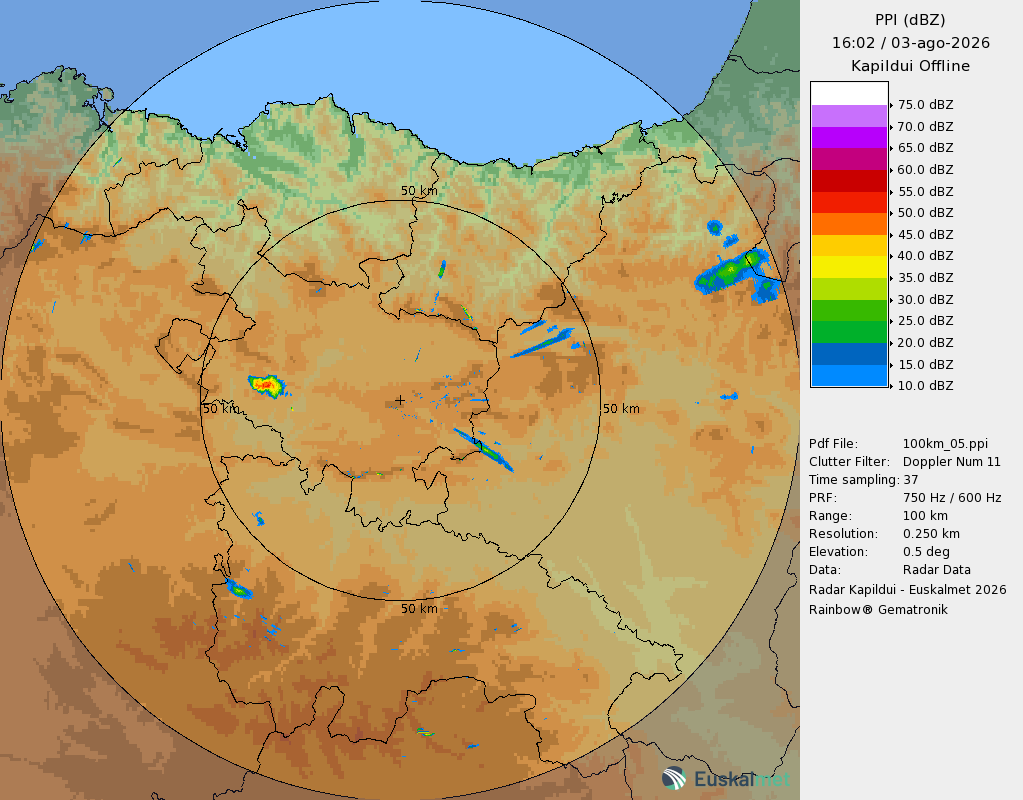 Euskalmet's tweet photo. 📡 #Orain #Ahora #Kapildui

🌩 Ekaitz-gune isolatua Araba hego-mendebaldean.

🌩 Núcleo tormentoso aislado entrando por el suroeste de Álava. https://t.co/9zIG6YbOPq
