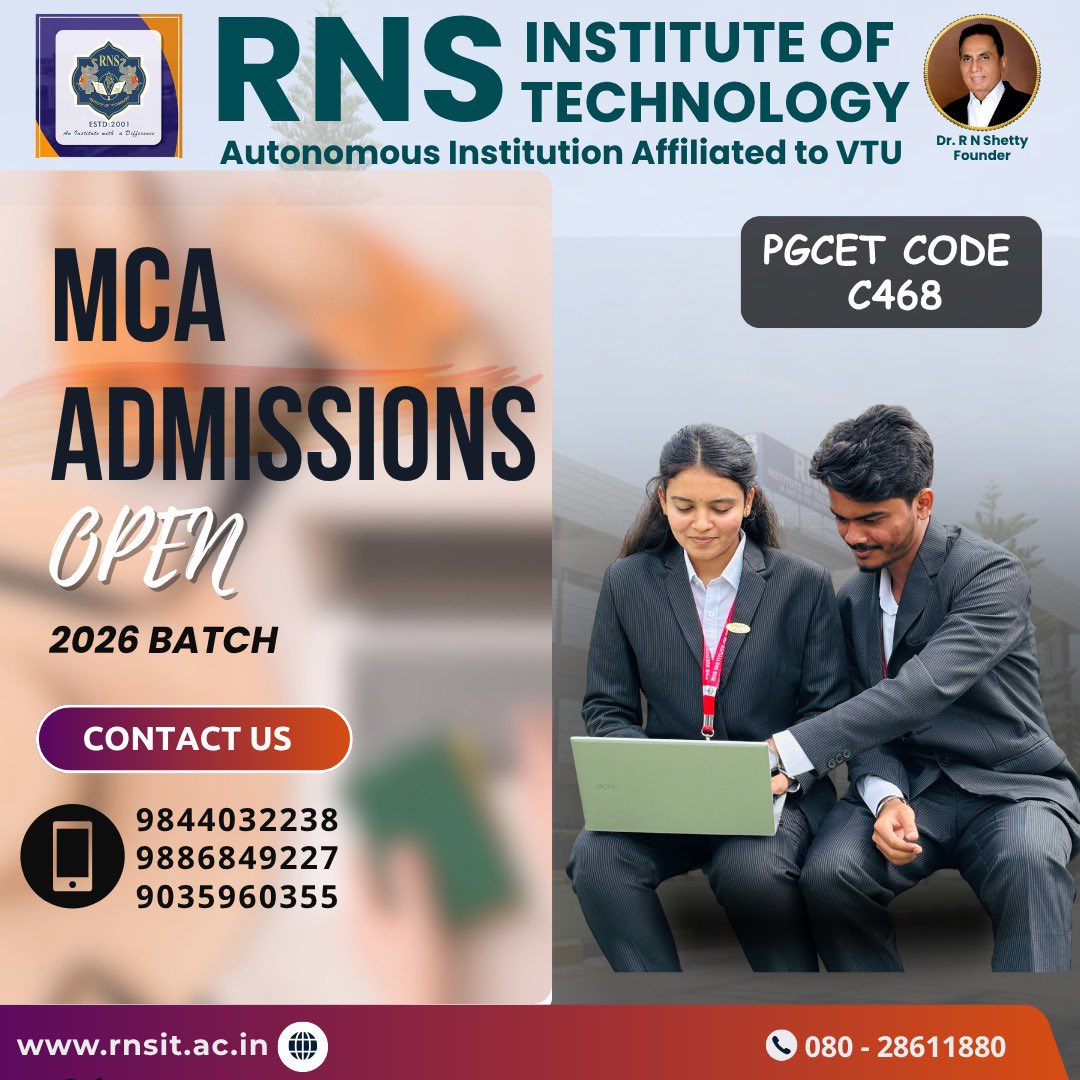 rnsitmca8421's tweet photo. Join the RNSIT MCA Batch 2026–28 and build a successful career in technology with industry-oriented learning, expert faculty, and excellent placement opportunities.

#RNSIT #RNSITMCA #MCAAdmissions #AdmissionsOpen #Scholarship #RNSAlumni #FutureReady #CareerInTech https://t.co/RReRhtLSpS