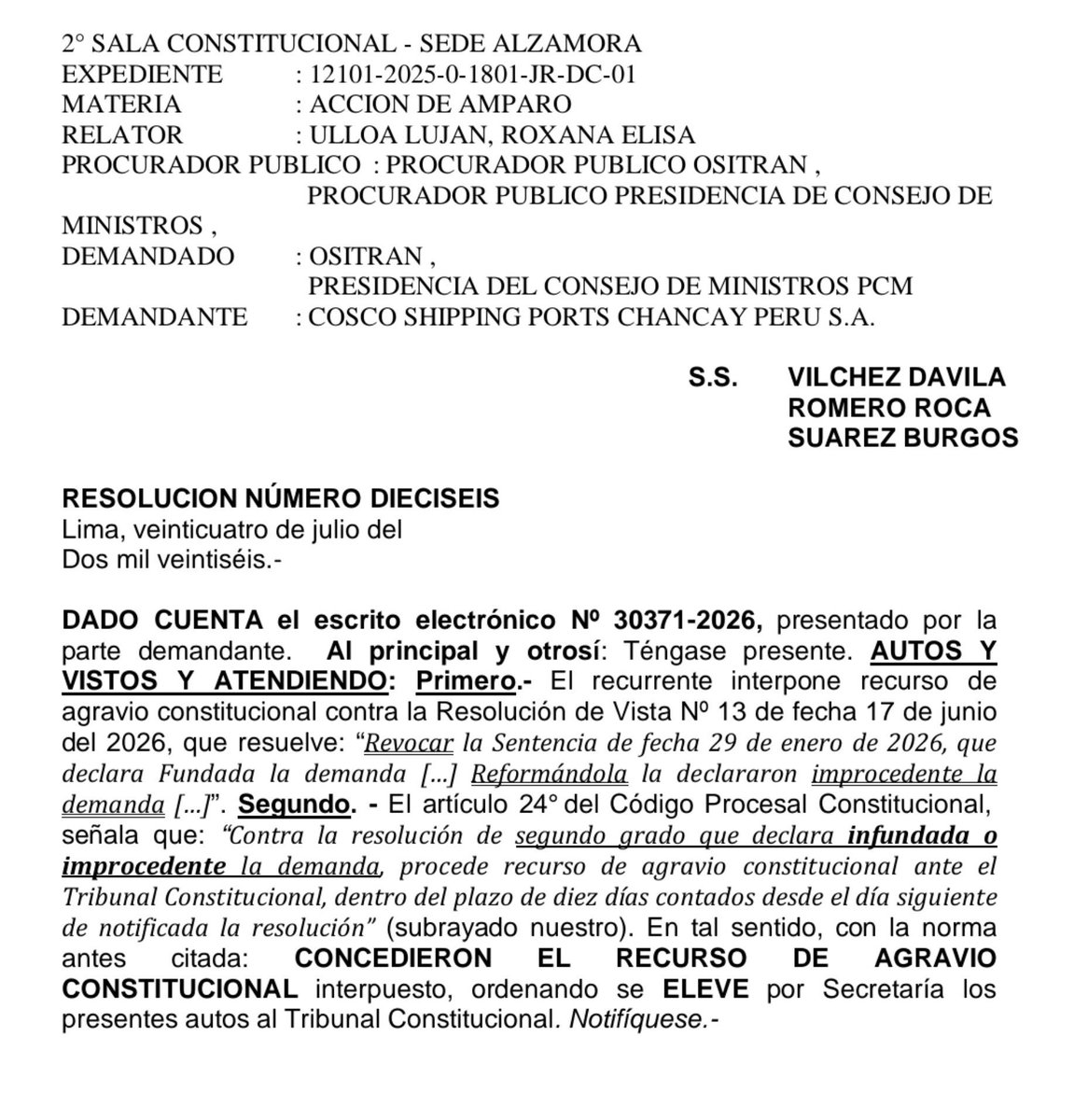 paolobenza's tweet photo. #Último Los chinos de Cosco Shipping acaban de presentar un recurso de agravio constitucional👇🏻 luego de perder el amparo contra Ositran para que no les regulen el megapuerto de Chancay. Hace poco les adelantamos que lo pelearían hasta el final. 

El recurso ya fue elevado al TC. https://t.co/xBvTyiRo7x