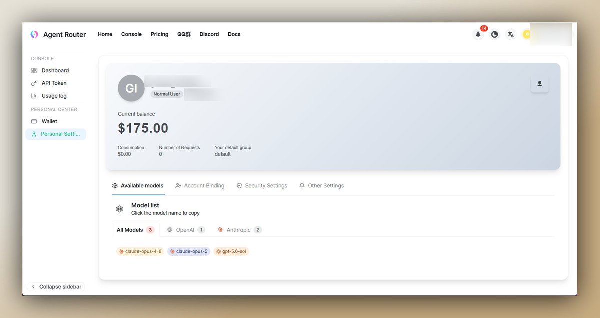 Nozelcode's tweet photo. 200$ GRATIS EN CRÉDITOS PARA IA

Agent Router está regalando 200$ en créditos de API a nuevos usuarios.

Modelos disponibles para probar:

• GPT-5.6 Sol
• Claude Opus 5
• Claude Opus 4.8

Requisitos:

Tu cuenta de GitHub debe haberse creado antes de 2025.

Cómo conseguirlos:

1. Ve a https://t.co/xPhLF9QMnU

2. Regístrate con GitHub.
(No uses la opción de iniciar sesión con Gmail ni con nombre de usuario.)

Y listo.

He probado los créditos con mi agente Hermes y he podido ejecutar GPT-5.6 Sol sin problemas.

Si cumples el requisito, merece la pena aprovechar esta oportunidad antes de que termine.