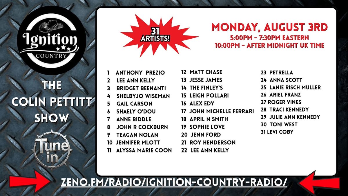 ignitionCountry's tweet photo. Tonight  At 10pm Uk Time On 
https://t.co/EJQpytMazm https://t.co/nhAozX3qWl