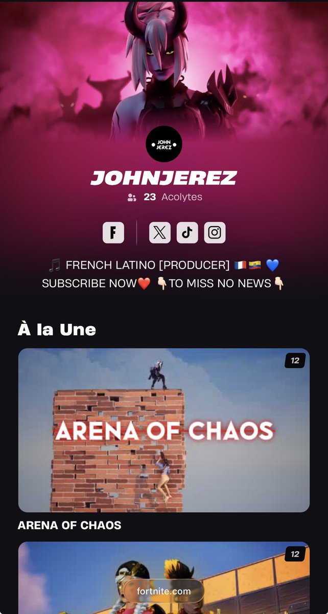 JohnJerezOff's tweet photo. This is my fortnite creator page
Do not hesitate to subscribe and enjoy 

https://t.co/miH7gNZxoe https://t.co/FZURZxjGKZ
