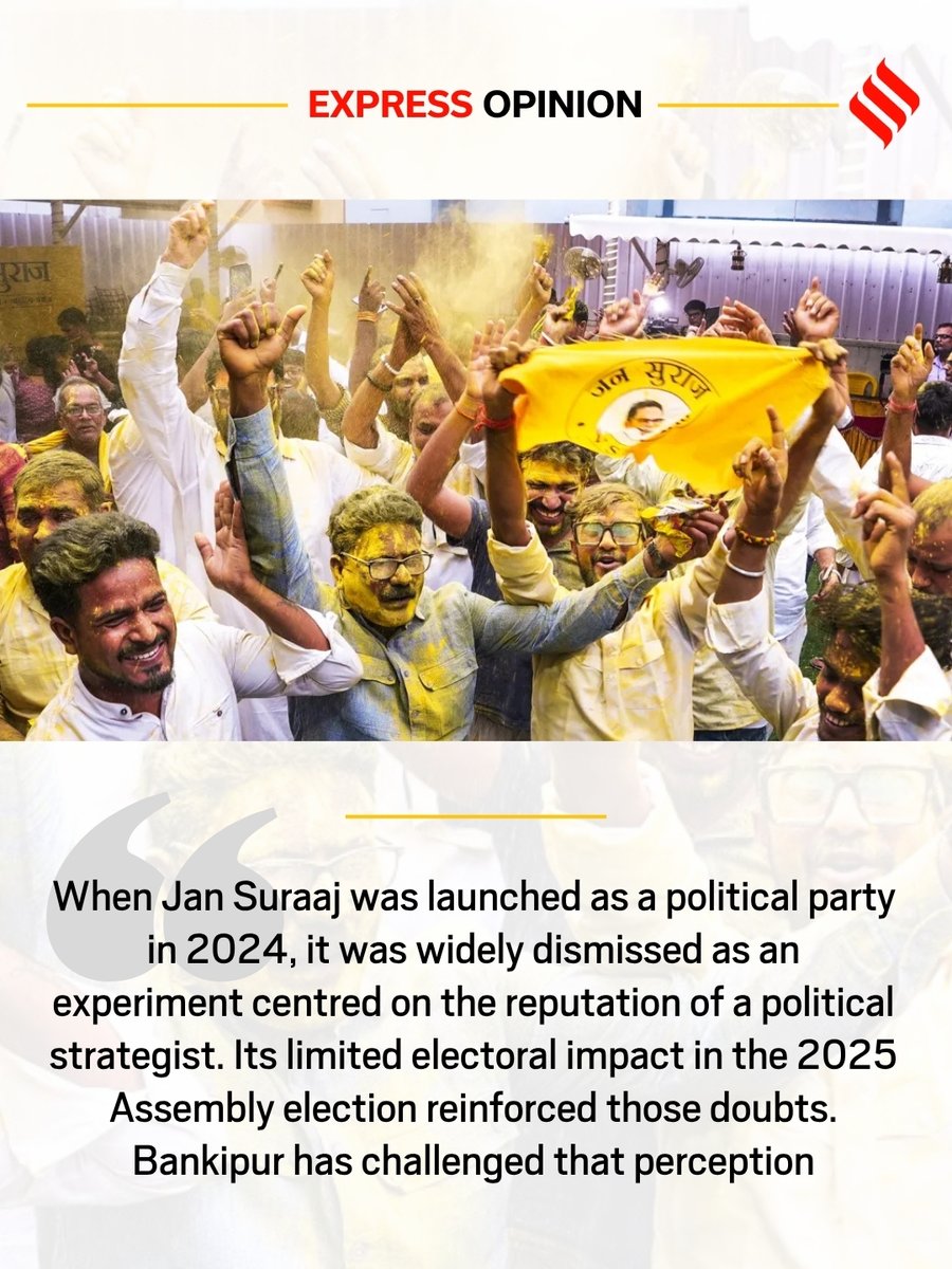 ieopinion's tweet photo. #ExpressOpinion | Urban voters appear increasingly willing to judge individual candidates on credibility, accessibility and performance rather than party identity alone. Prashant Kishor's campaign attempted to capitalise on this shift by focusing less on traditional electoral arithmetic and more on governance, accountability and public services

Written by: Aviral Pandey

Read: https://t.co/adln6nOSnY
