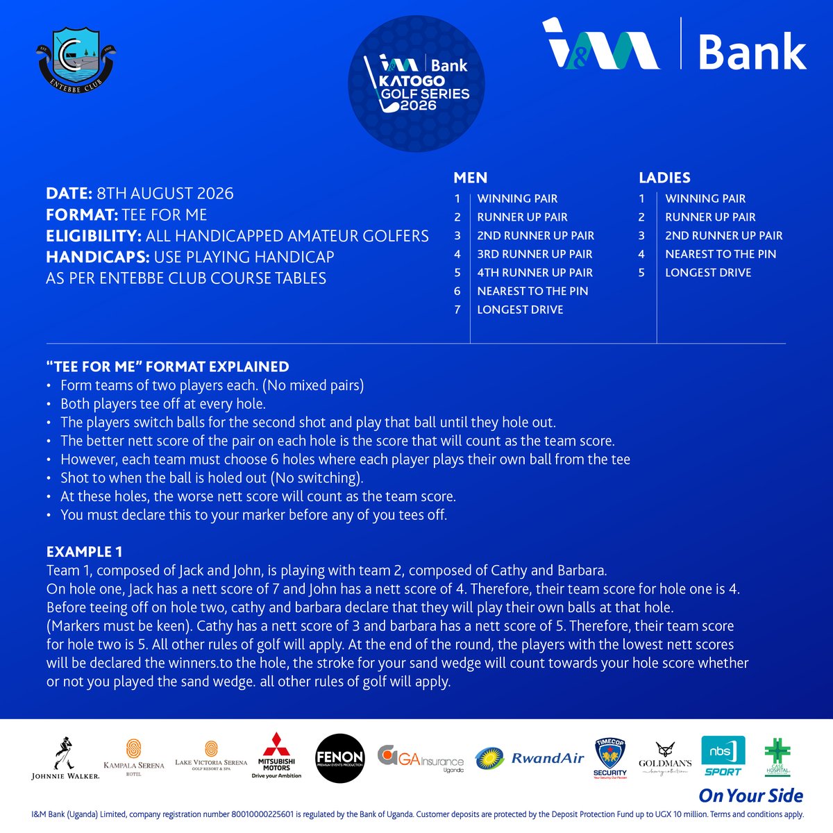 imbankug's tweet photo. When you need a partner to help you drive your ambition both on and off the course, we are On Your Side!

Master the "Tee For Me" format on the I&M Bank Katogo Golf Series course, aim for a Mitsubishi Outlander Hole-in-One, then bring your All-White fit to the 19th Hole hosted by Salvado.

On Your Side.