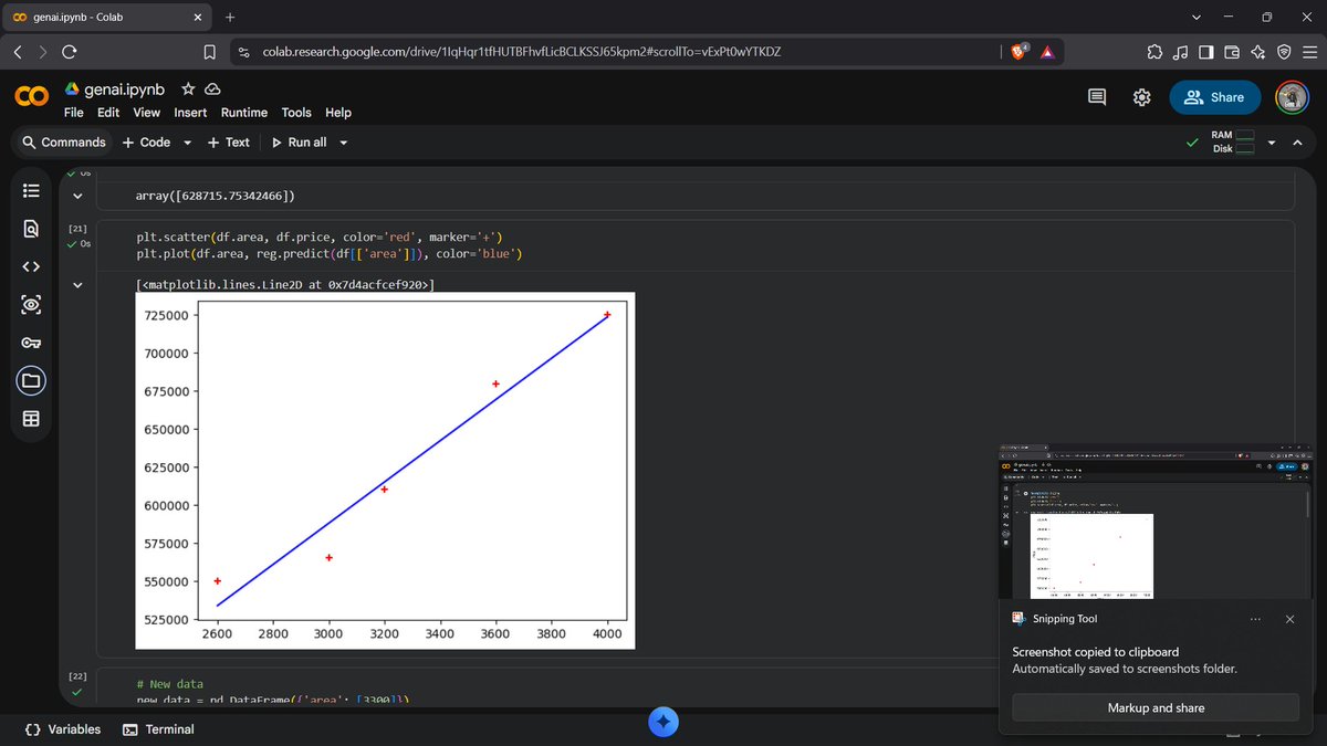 dimpalgoyal129's tweet photo. Built my first Machine Learning model using Simple Linear Regression.

Started with a dataset containing house area and prices, trained a Linear Regression model using scikit-learn, predicted prices for a new dataset containing only house areas, and visualized the regression line https://t.co/0a7XlWYnSm