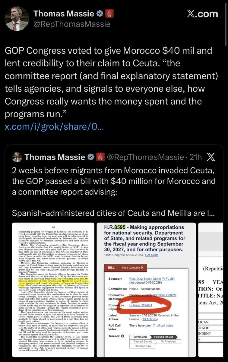 captive_dreamer's tweet photo. Notice how he’s now walking back his claims that Congress signed over Spanish territory to Morocco (however that would work) to now saying this:  truly one of the most repulsive people to have ever been elected a representative https://t.co/vOvHu9JfxJ
