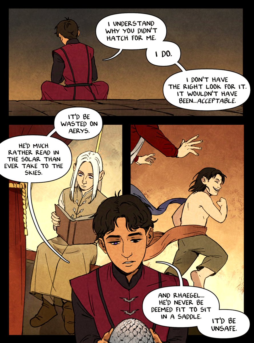 bluegiragi's tweet photo. a young baelor targaryen visits his family's dragon eggs. #akotsk https://t.co/xCjqfNAttO