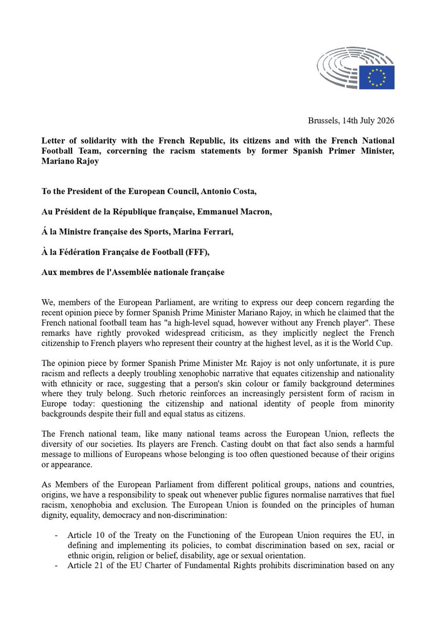 anamirandapaz's tweet photo. Diante dos racistas comentarios do sr Rajoy no pasado Mundial, impulsamos dende o #ParlamentoEuropeo unha carta asinada por eurodeputad@s de varios grupos. 
Hoxe temos a resposta do gabinete do Presidente do Consello, o portugués Antonio Costa ⤵️ https://t.co/IyoEWActOc