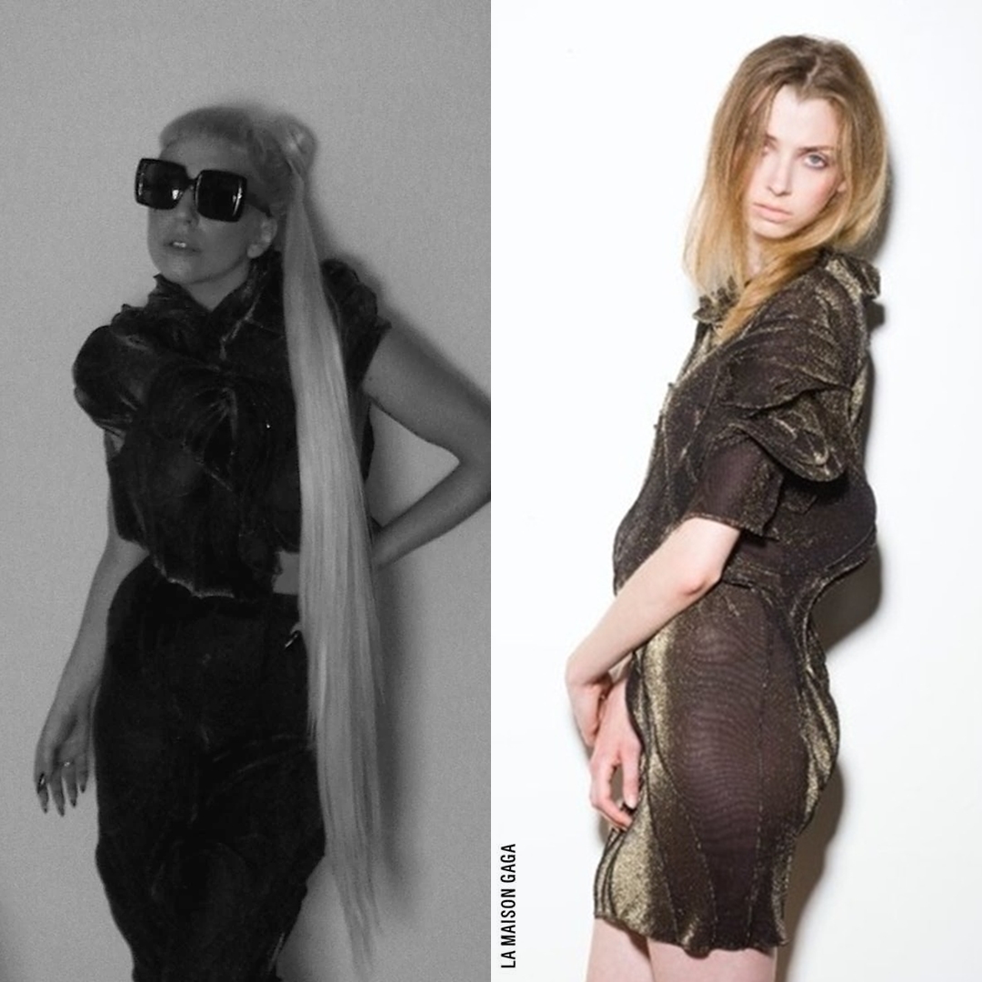 Lady Gaga sat down for Akko ni Omakase!, wearing @Hatra_Official