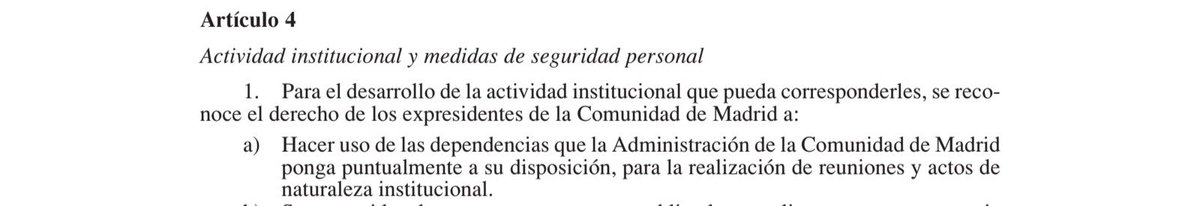 jmsanz's tweet photo. @Tom_FG @_Juan__A La ley de expresidentes no les da derecho a vivienda. Lo pone bien claro. Solo le permite usar puntualmente dependencias de la comunidad para actos institucionales, nunca como residencial https://t.co/vsU09HqdOJ