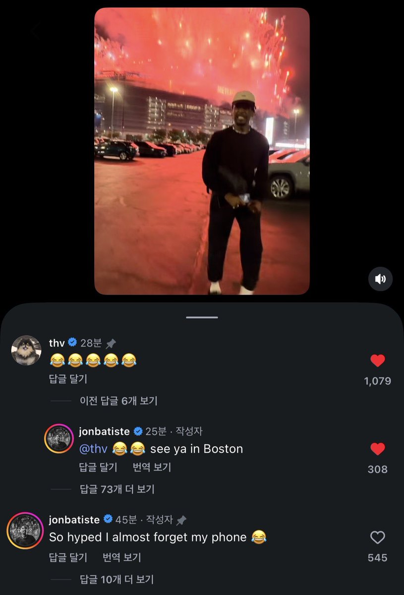 VonTidal's tweet photo. Jon Batiste replied to Taehyung’s comment: 

“@‘thv 😂😂 see ya in Boston” https://t.co/gwlPoseABl