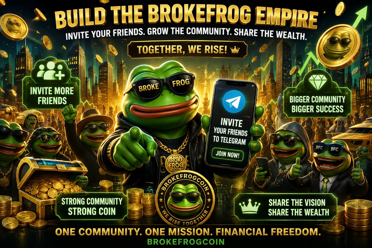 BrokeFrogcoin's tweet photo. 🐸 BROKEFROGCOIN IS GROWING! 🚀
We’re building a strong community together. 💚
Invite your friends, share the channel, and let’s grow the BrokeFrog family! 🐸🔥
One community. One mission. We rise together. 👑
📲 Share BrokeFrogCoin with your friends and bring them to the community!
 👉👉 https://t.co/5FtNqnVbPC 👈👈
#BROKE #BROKEFROG #BROKEFROGCOIN #BROKEARMY #ToTheMoon #Telegram