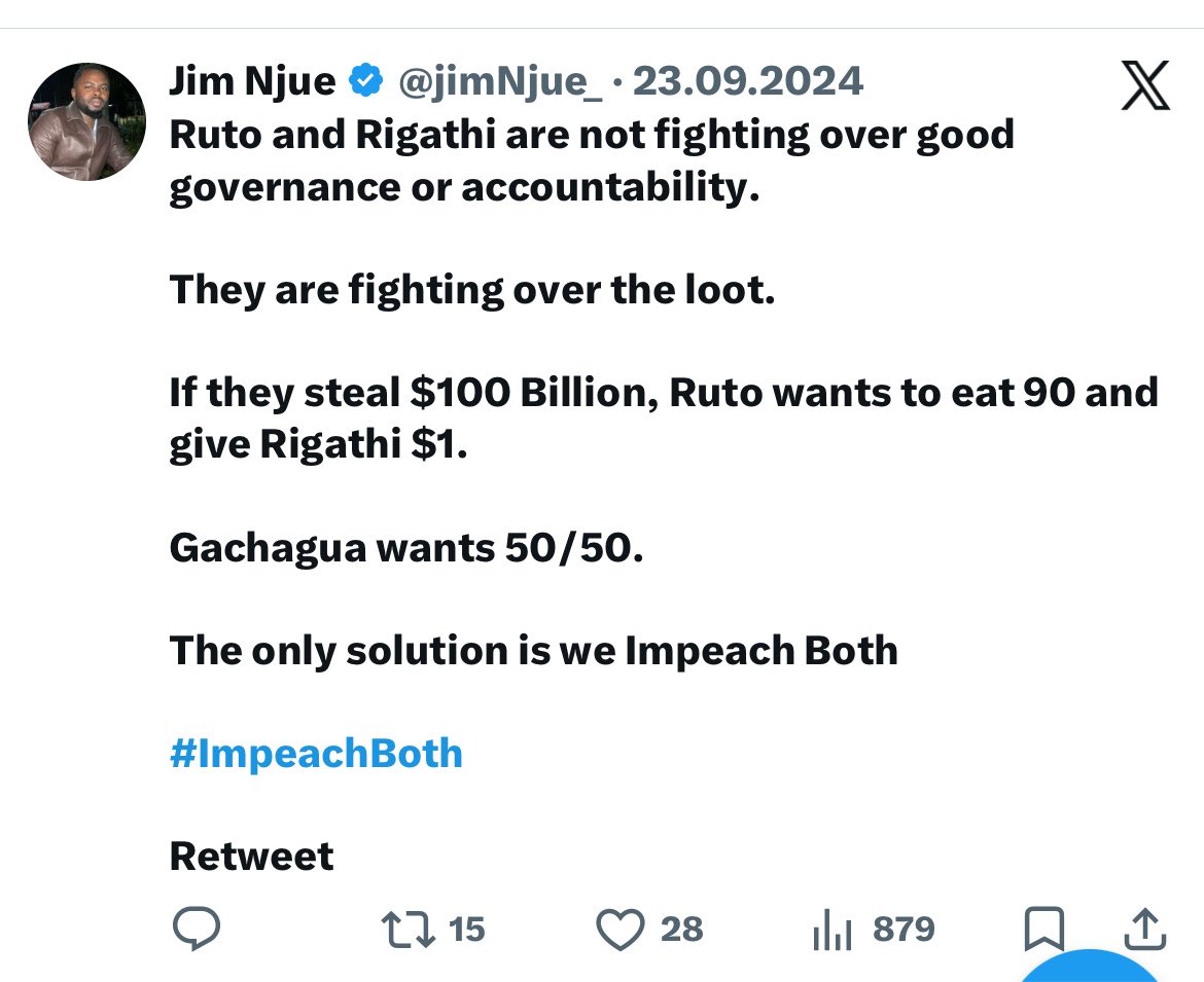 wil_sonn1's tweet photo. Right now @jimNjue_  is blaming H.E for Gachagua’s impeachment but he supported it. He even pushed a tag . Bro let’s have some common sense decency 🤌🏾

Thank you for your attention to this matter. https://t.co/IHLmO9pwEn