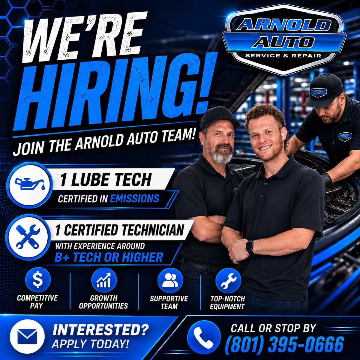 arnoldautorepar's tweet photo. 🚗 Arnold Auto is hiring! We’re looking for a Lube Tech and a Certified Technician to join our growing team. Enjoy competitive pay, growth opportunities, supportive coworkers, and top-notch equipment. Call or stop by today to apply! 
#ArnoldAuto #AutoRepairJobs #HiringTechnicians https://t.co/eds7YWkivb