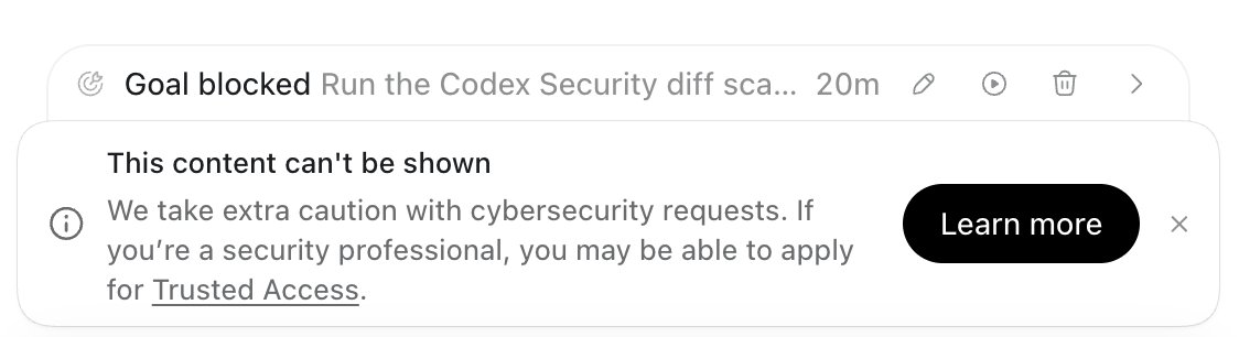 Codex Security blocking a diff scan with a Trusted Access warning instead of running the requested security check