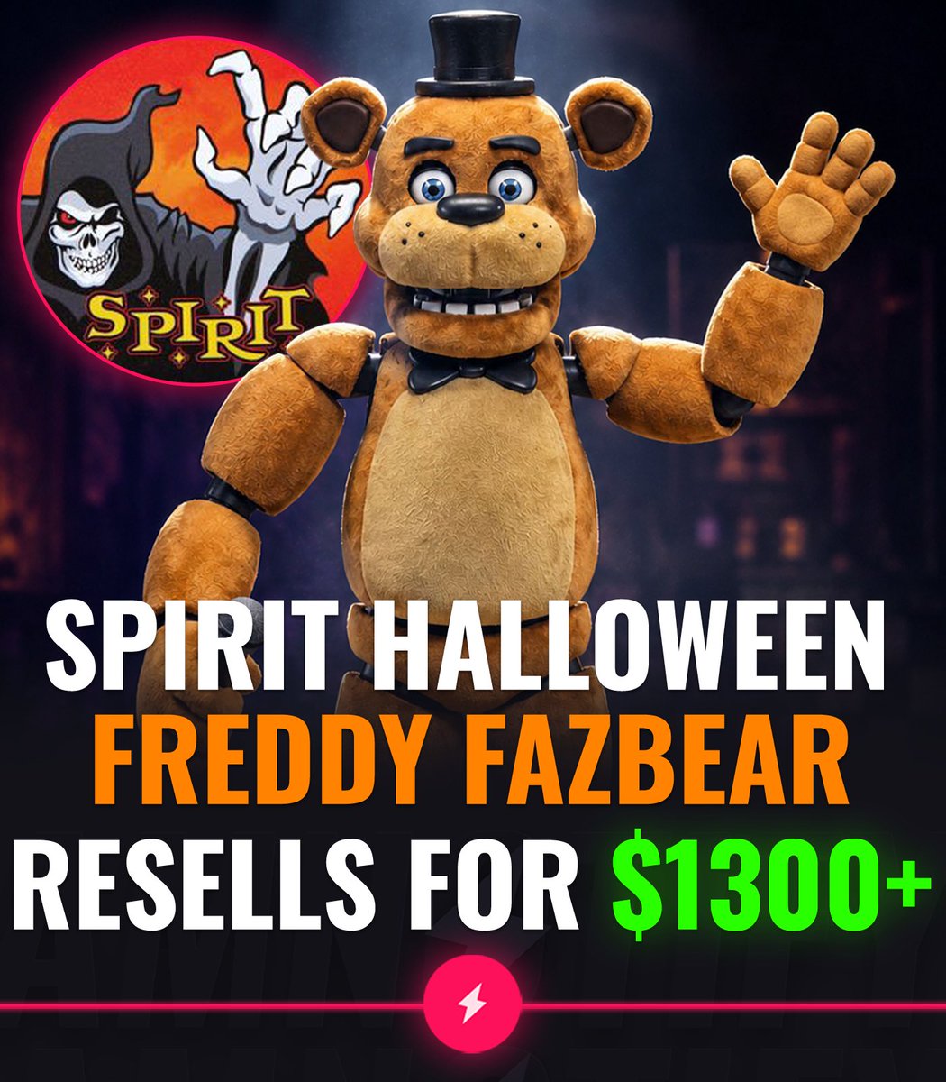 AMNotify's tweet photo. Check your local Spirit Halloween 🎃

Spirit Halloween released a life-size Five Nights at Freddy's Freddy Fazbear animatronic for $500, and it's now reselling for over $1,300 on eBay!

Sold in-store only in extremely limited quantities, the pefect flip for Halloween 🐻 https://t.co/MerRIeBmNP