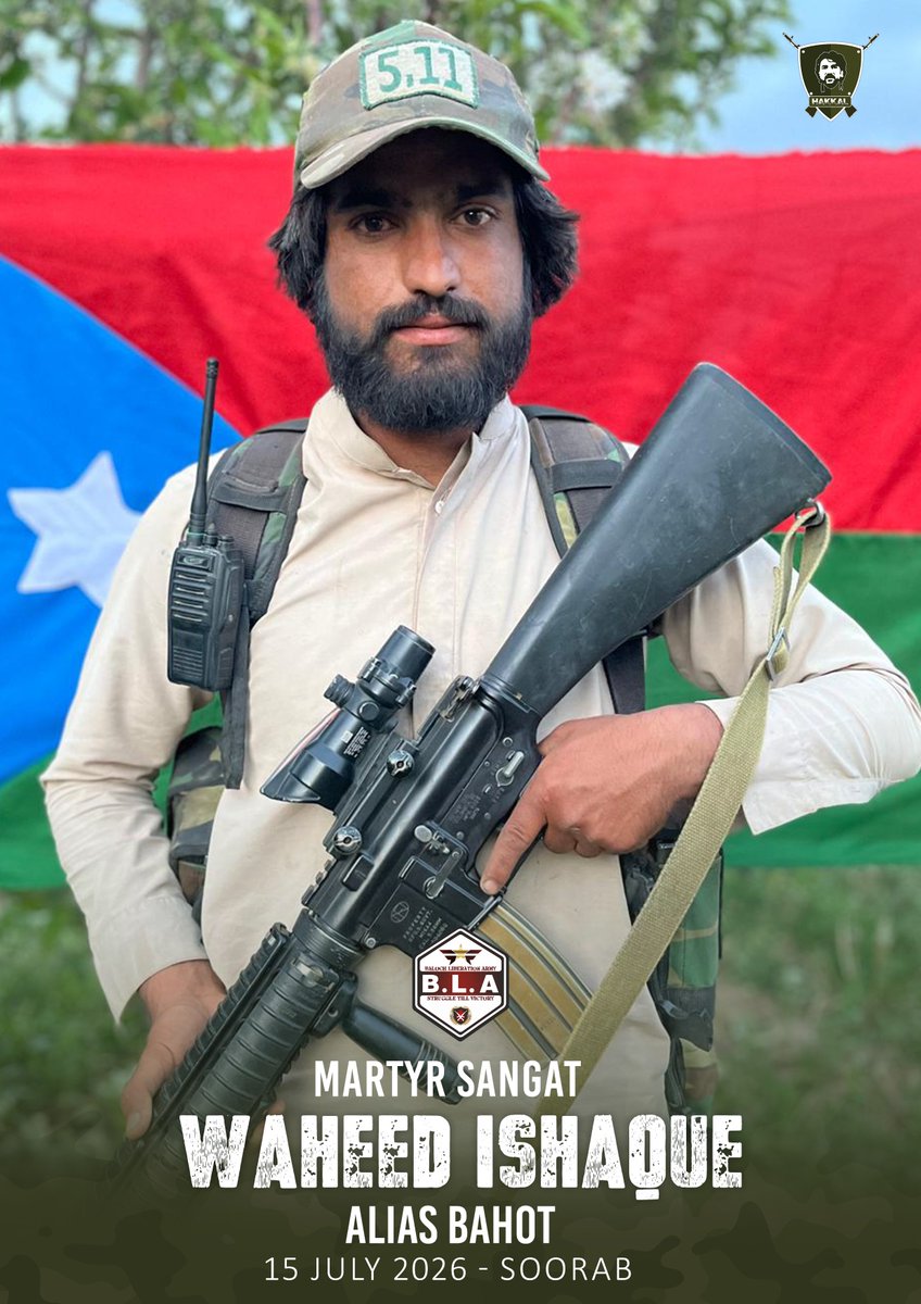 SangatMedia's tweet photo. نام: وحید اسحاق
عرف: باہوٹ
ولد: محمد اسحاق موسیانی
سکنہ: چشمہ، زہری، خضدار
شمولیت: 2024
پہاڑی محاذ: جولائی 2025
محاذ: قلات
شہادت: 15 جولائی 2026، نغاڑ، سوراب

شہید وحید عرف باہوٹ نے اجتماعی اور قومی ذمہ داریوں کا احساس کرتے ہوئے دو سال قبل بلوچ لبریشن آرمی میں شمولیت اختیار کی اور قلات کے محاذ پر دشمن کے بزدل فوجیوں اور ان کی موجودگی کو تباہ کرنے کے لیے خود کو منظم اور فعال کیا۔ بنیادی ٹریننگ مکمل کرنے اور اہم جنگی حکمت عملیوں سے خود کو آشنا کرنے کے بعد انہوں نے دشمن کے خلاف اہم فوجی آپریشنز اور معرکوں میں حصہ لیا۔ وہ ان گوریلا سرمچاروں میں شامل تھے جو دشمن کو وقت اور مواقع دینے یا جنگی منصوبہ بندی کرنے کا موقع نہیں دیتے تھے، بلکہ ان کے کسی بھی منصوبے یا نقل و حرکت سے پہلے ان پر حملہ کرنے اور انہیں نقصان سے دوچار کرنے کی صلاحیت رکھتے تھے۔

شہید وحید عرف اسحاق قلات کے محاذ پر تنظیم کی تمام فعال سرگرمیوں میں بھرپور حصہ لیتے تھے اور دشمن کے خلاف اہم ناکہ بندیوں اور شاہراہوں پر کنٹرول حاصل کرنے کی پالیسیوں میں پیش پیش رہنے والے ساتھیوں میں شمار ہوتے تھے۔ وہ میدان عمل میں ایک متحرک اور فوری فیصلہ کرنے کی صلاحیت رکھنے والے ساتھی تھے۔ وہ تنظیم کی طرف سے دی گئی ہر طرح کی ذمہ داری میں دلچسپی لینے اور اسے مکمل کرنے کے لیے محنت کرنے والے سرمچار تھے۔ کم وسائل میں نتائج دینا، کسی بھی جنگی معرکے یا عسکری کارروائی کے لیے بھرپور فوجی و ذہنی تیاری کرنا، ہتھیاروں کی صفائی اور منصوبہ بندی میں بھرپور حصہ لینا، اور فوجی نظم و ضبط کے مستقل پابند رہنا ان کے نمایاں اوصاف میں شمار ہوتا تھا۔ یہ فوجی اور انقلابی رویے آخر تک ان سے وابستہ رہے۔

انہوں نے آخر تک خود کو فوجی نظم و ضبط اور انقلابی رویوں کا پابند رکھا اور مسلسل دشمن کو سخت سے سخت ضربیں لگاتے رہے۔ سوراب کے علاقے نغاڑ میں دشمن کی پیش قدمی کی کوشش اور عوام کے خلاف جارحیت کی کوششوں کے دوران انہوں نے دیگر ساتھیوں کے ساتھ مل کر دشمن پر وار کیا، اسے پسپائی پر مجبور کیا اور پیچھے دھکیلنے کے بعد اپنے دیگر دو ساتھیوں سمیت عوام اور وطن کا دفاع کرتے ہوئے شہادت حاصل کی۔ ان کی قربانیوں کو آنے والی نسلیں فخر کے ساتھ یاد رکھیں گی۔