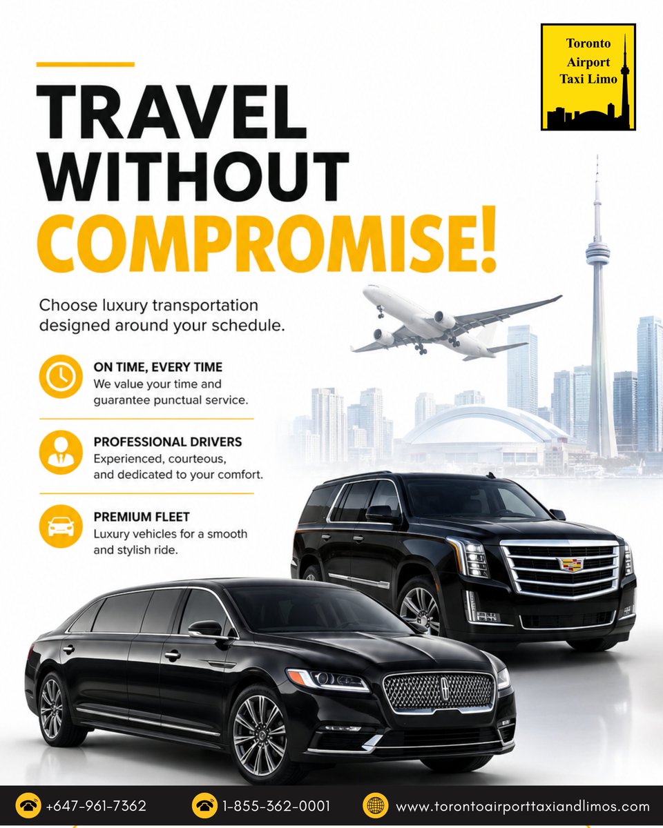 TorontoAir91020's tweet photo. โ๏ธ Travel Without Compromise! ๐โจ
Experience luxury transportation designed around your schedule, not ours.
๐ Choose comfort.
๐ Arrive in style.
๐ Travel with confidence.
๐ Website: https://t.co/88Y0Ibd0tv
#TorontoAirportTaxi #TorontoLimo #AirportTransfer #LuxuryTravel https://t.co/72l810YsRf