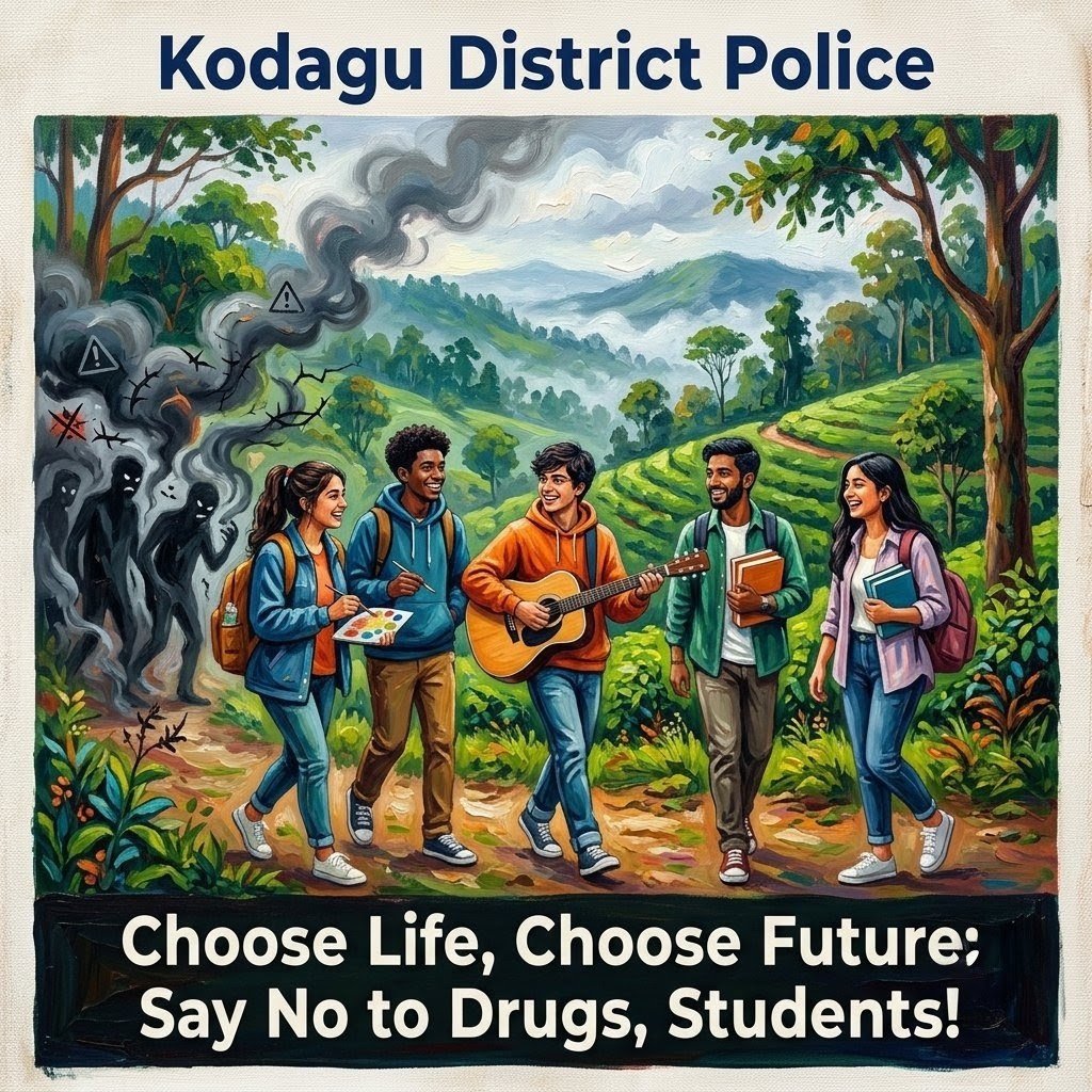 KodaguSp's tweet photo. Students who stay away from drugs stay closer to their goals, ambitions, and success. Say no to drugs.
#DrugsFreeKodagu 
@DgpKarnataka 
@Rangepol_SR 
@KarnatakaCops https://t.co/asCUsebW6C