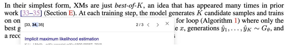 AlexiGlad's tweet photo. There have been some follow-up questions on the relationship between XMs and IMLE, so I’m going to provide some clarifications (some of this was in E.3 of the paper). IMLE is a great paper we respect and cite in XM, and I highly recommend people check it out. In fact, I’d encourage people to read the two papers side by side. I think this would help clarify the different motivations and let the merits of each speak for themselves. That being said, XMs are a generalization of IMLE and of best-of-K methods more broadly, and the recent claim that “XM is just a special case of IMLE” is inaccurate. XMs are about one thing, which is increasing generative expressivity by factoring the training loop, and IMLE is one specific instance of that (end-to-end Forward XMs). Because of this, >90% of the results in the XM paper go against the IMLE theory, and have not been studied by IMLE (including the entire 3rd pretraining axis portion of the paper, which was done by combining XMs with existing scalable reconstructive generative models, which IMLE has never focused on). Additionally, the XM paper's main contribution is empirical insights on generative expressivity, not best-of-K. In the paper, we explicitly state, “We do not claim to invent best-of-K”, and we also cite IMLE within the first two paragraphs of the approach section and in other locations.

🧵Thread: