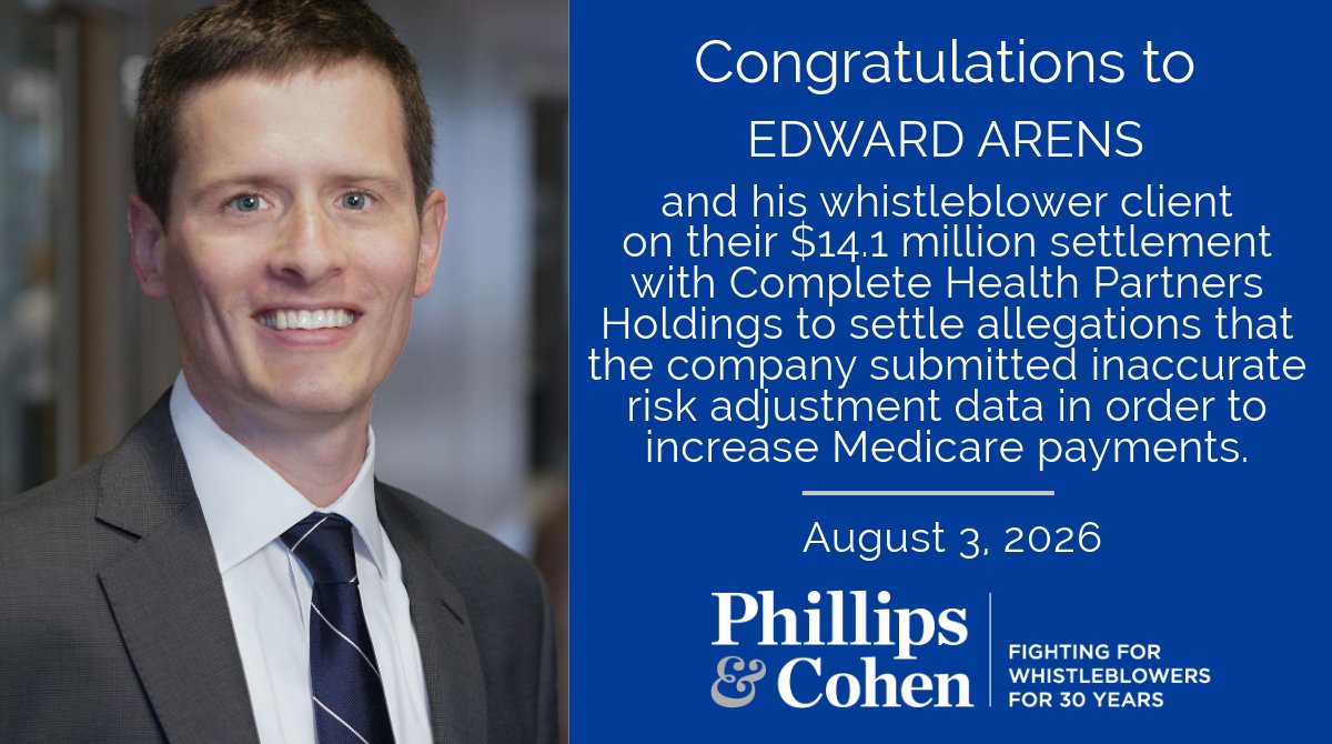 PhillipsCohen's tweet photo. Phillips &amp; Cohen is pleased to announce a False Claims Act settlement with Complete Health for $14.1M to resolve allegations the company submitted inaccurate risk adjustment data to increase Medicare payments. https://t.co/iehDwMQ9bO https://t.co/6eZ7X43ykE