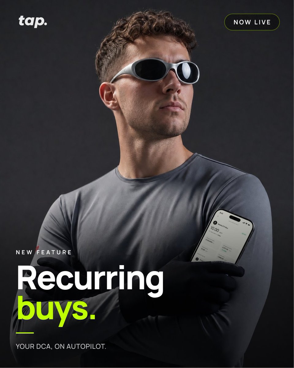 Tap_Fintech's tweet photo. Recurring Buys are live on Tap. 🔥

You told us you wanted to DCA automatically, so we built it. Pick your assets, set your schedule, done.

Set yours up → https://t.co/dndpvhAN5C https://t.co/Aeerzb4Pez
