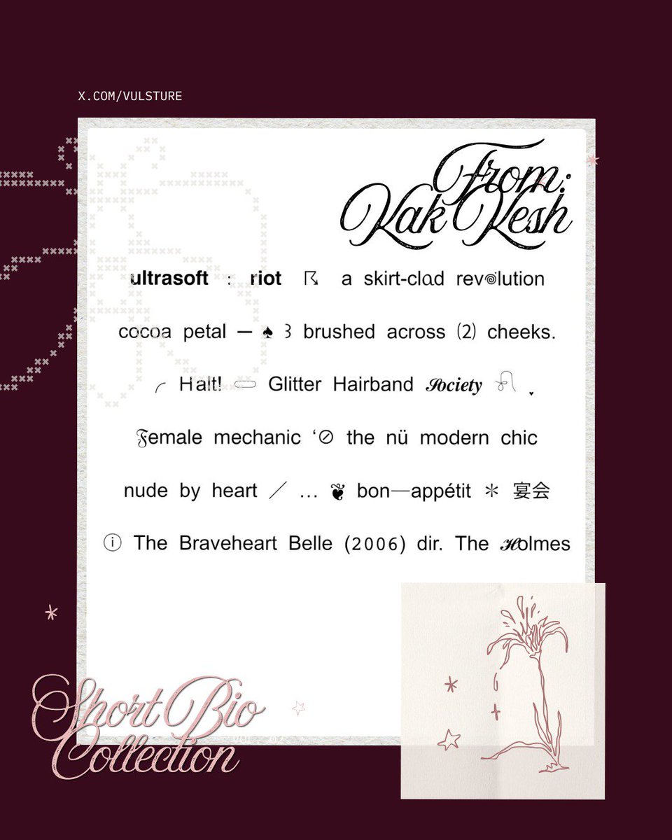vulsture's tweet photo. ㅤㅤㅤㅤㅤㅤㅤㅤㅤㅤ
☆ Attention, everyone..! 

Guess what? Kak @maisonedelune cantik mau berbagi 6 Short Bios secara FREE! 💗 Scroll down for the rules. Wishing everyone the best of luck! 

END: 4 Agustus 2026. 
#zonauang https://t.co/zxGpaQOSof