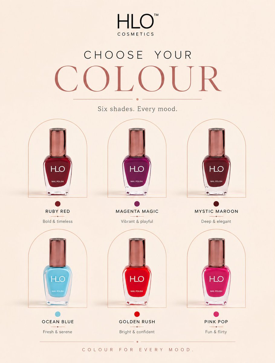 IndiaShoppe's tweet photo. Six timeless shades. Designed for every display, every season and every customer.
#HLOCosmetics #NailPolishCollection #BeautyBrand #RetailReady #CosmeticsIndustry #BeautyRetail https://t.co/wop8HUUcrb