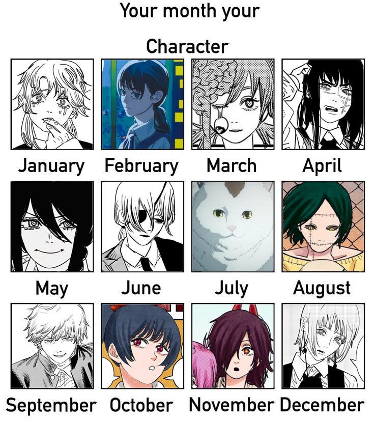 ERubio14580's tweet photo. Your month your Chainsaw man character https://t.co/kSzMObKwur