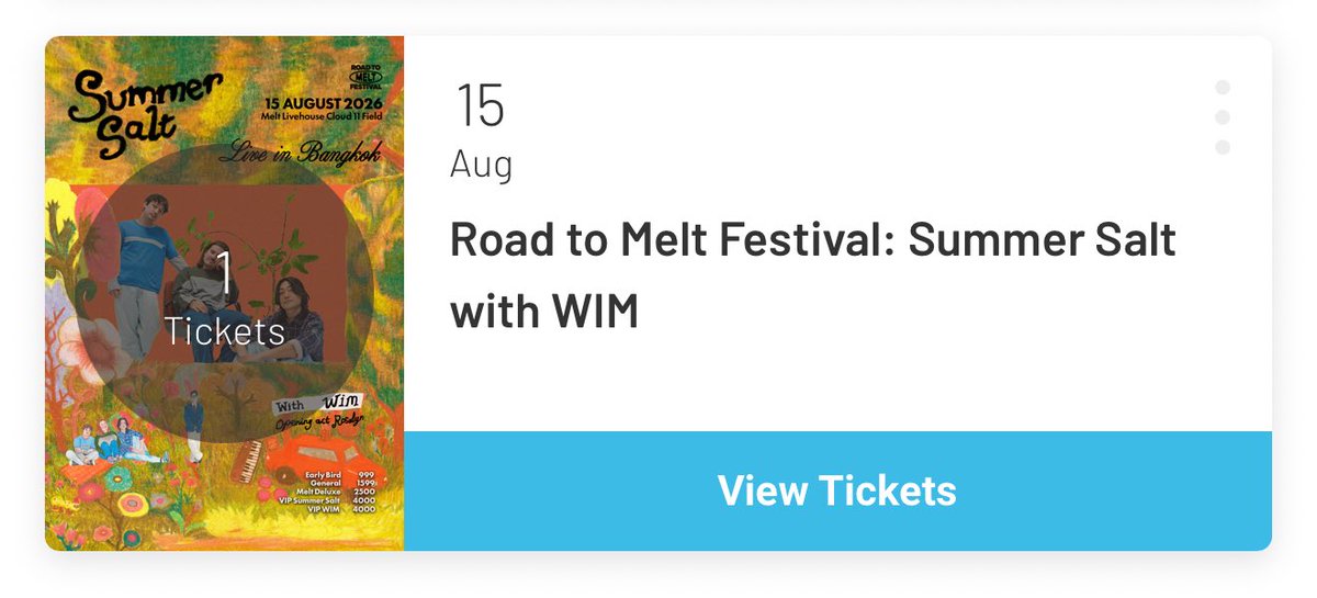 youknowyouandme's tweet photo. ปล่อยบัตร summersalt
รอบ early bird 1 ใบ 1,000.-
ซื้อมาซ้ำกับเพื่อนค่ะ
#SummerSalt #MeltLivehouse #WIM https://t.co/42k8NSazRB