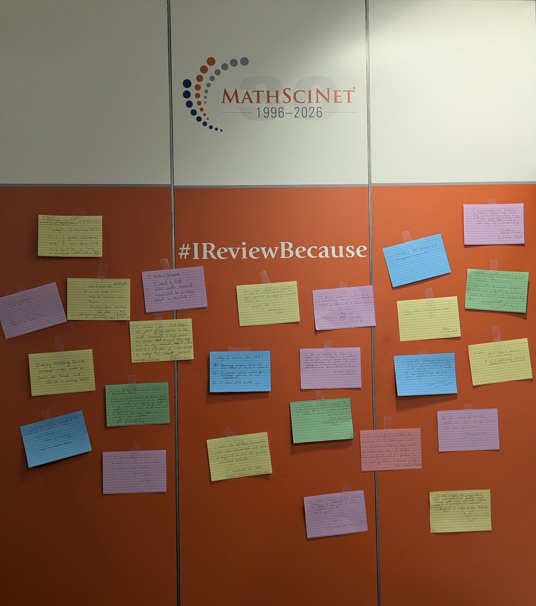amermathsoc's tweet photo. Mathematical Reviews and #MathSciNet rely on our reviewers to create timely reviews and bibliographic entries of journals and books published worldwide. Without their commitment and expertise, this wouldn't be possible.
This year at the International Congress of Mathematicians, we asked some of our reviewers why they review...
And their answers remind us why reviewing is paramount for the mathematical community and the advancement of mathematics.
Why do you review? Leave your answer in the comments!
#IReviewBecause #MathSciNetMonday #MathSciNet30