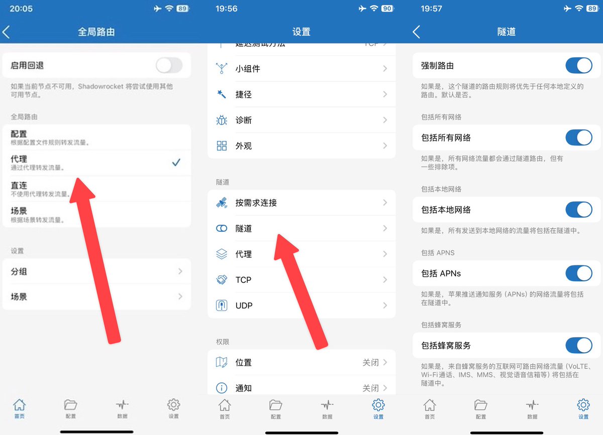 小火箭全局代理与隧道全部开启
