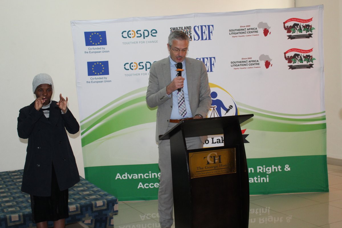 FSEJ1's tweet photo. The European Union Ambassador to Eswatini, His Excellency Mr. Karsten Mecklenburg, officially launched the Lilungelo Lakho Project: Advancing Civic Space, Human Rights and Access to Justice in Eswatini, last week Friday in Manzini.
@EUinEswatini 
@cospe_swaziland https://t.co/3oUpMcIxle