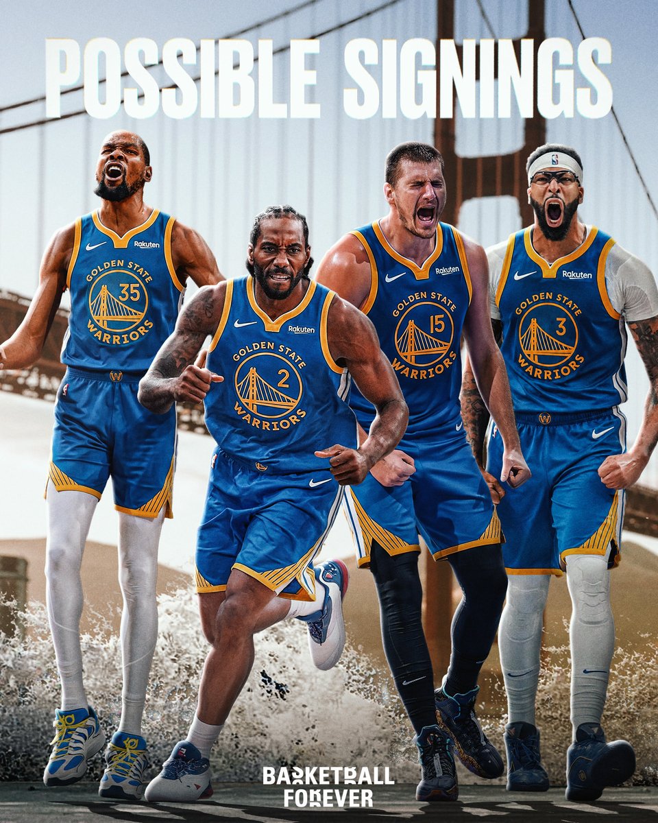 bballforever_'s tweet photo. The Warriors are projected to have over $120-$150 MILLION in cap space next season, which puts them in a position to sign players like Nikola Jokic, Kevin Durant, Kawhi Leonard and Anthony Davis  💦👀 https://t.co/FUXWKCnGI4