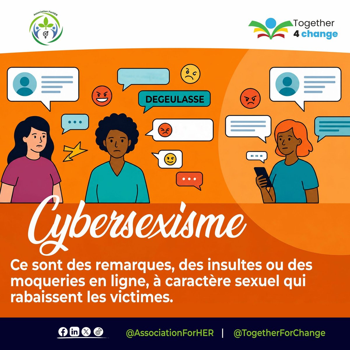 AssoForher's tweet photo. Hello ! tu débutes bien ta semaine ? Nous t’avons manqué ? 
Comme promis, ci-joint les définitions des types de violences en ligne que nous avons identifiées. Elles existent et peuvent toucher tout le monde. Les connaître est le premier pas pour mieux s'en protéger. @CollectifT4C https://t.co/1xibaRMmbk