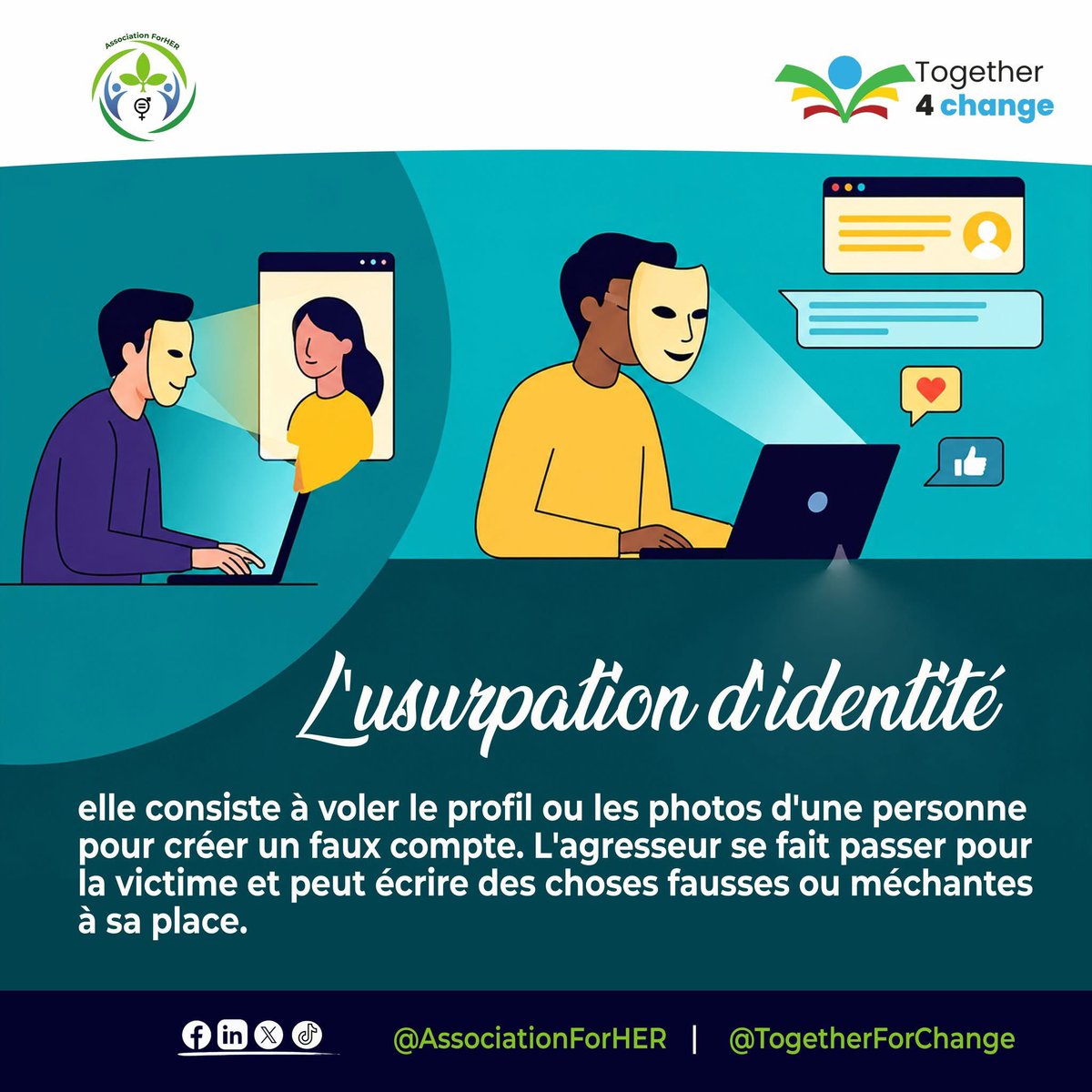 AssoForher's tweet photo. Hello ! tu débutes bien ta semaine ? Nous t’avons manqué ? 
Comme promis, ci-joint les définitions des types de violences en ligne que nous avons identifiées. Elles existent et peuvent toucher tout le monde. Les connaître est le premier pas pour mieux s'en protéger. @CollectifT4C https://t.co/1xibaRMmbk